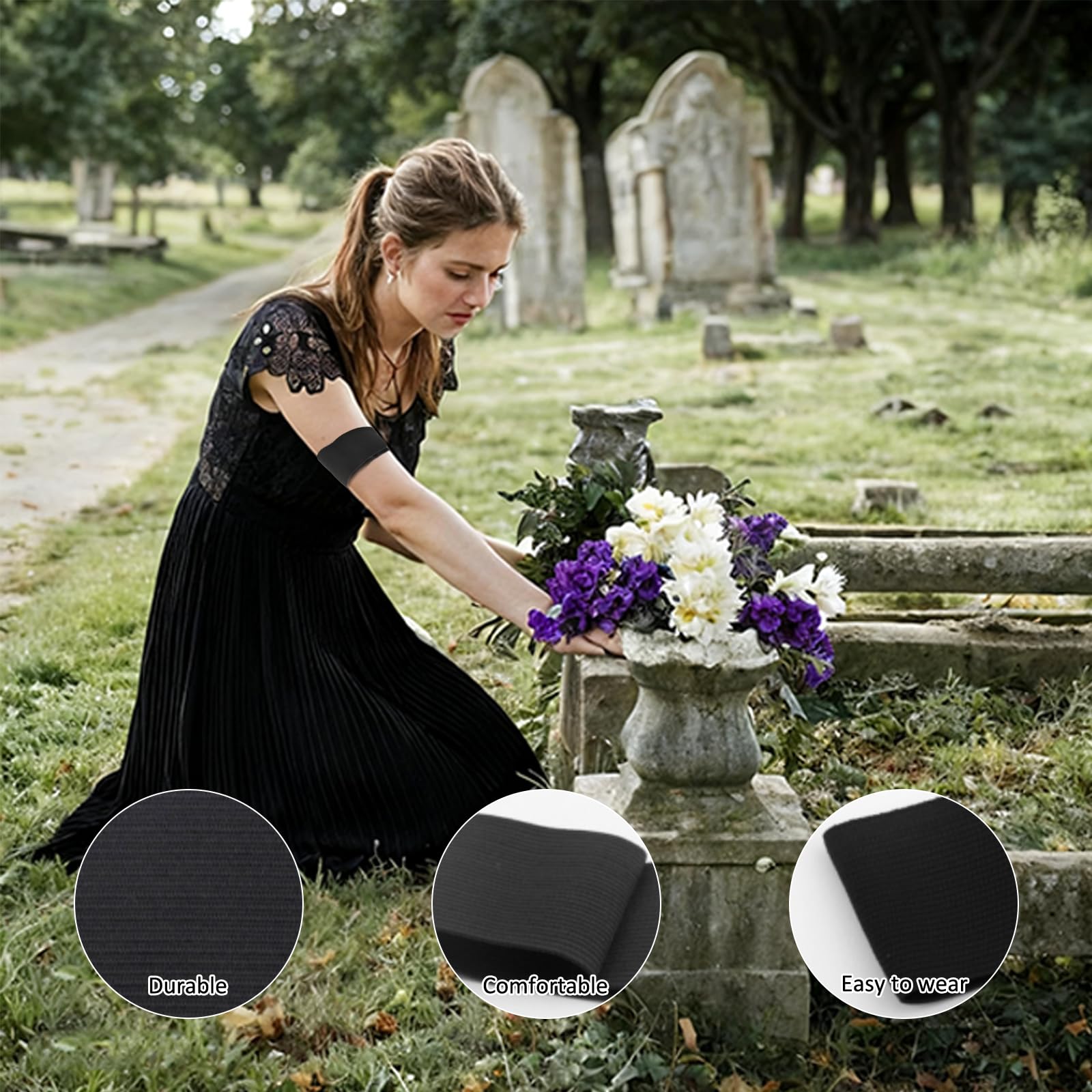 Petyoung Petyoung 15PCS Black Elastic Arm Band Adjustable Mourning Band for Funeral Soccer Football Memorial Use - View 3 of 9