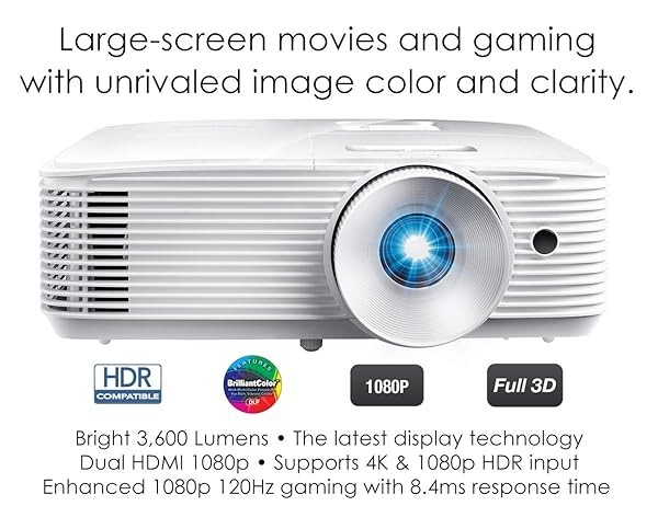 Optoma Optoma HD28HDR 1080p Home Theater Projector for Gaming and Movies | Support for 4K Input | HDR Compatible | 120Hz refresh rate | Enhanced Gaming Mode, 8.4ms Response Time | High-Bright 3600 lumens - View 2 of 9