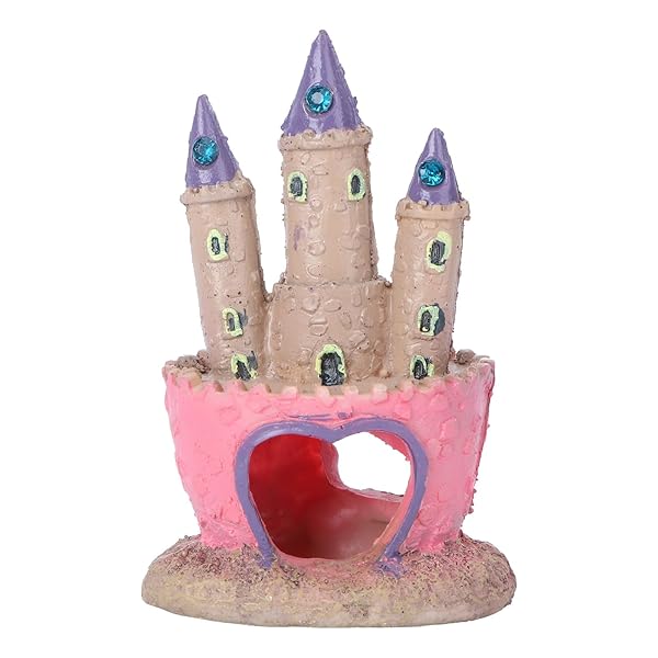 POPETPOP Heart Castle Aquarium Decorations for Fish Tanks Cichlids Hideout House Pink Gift for Girls