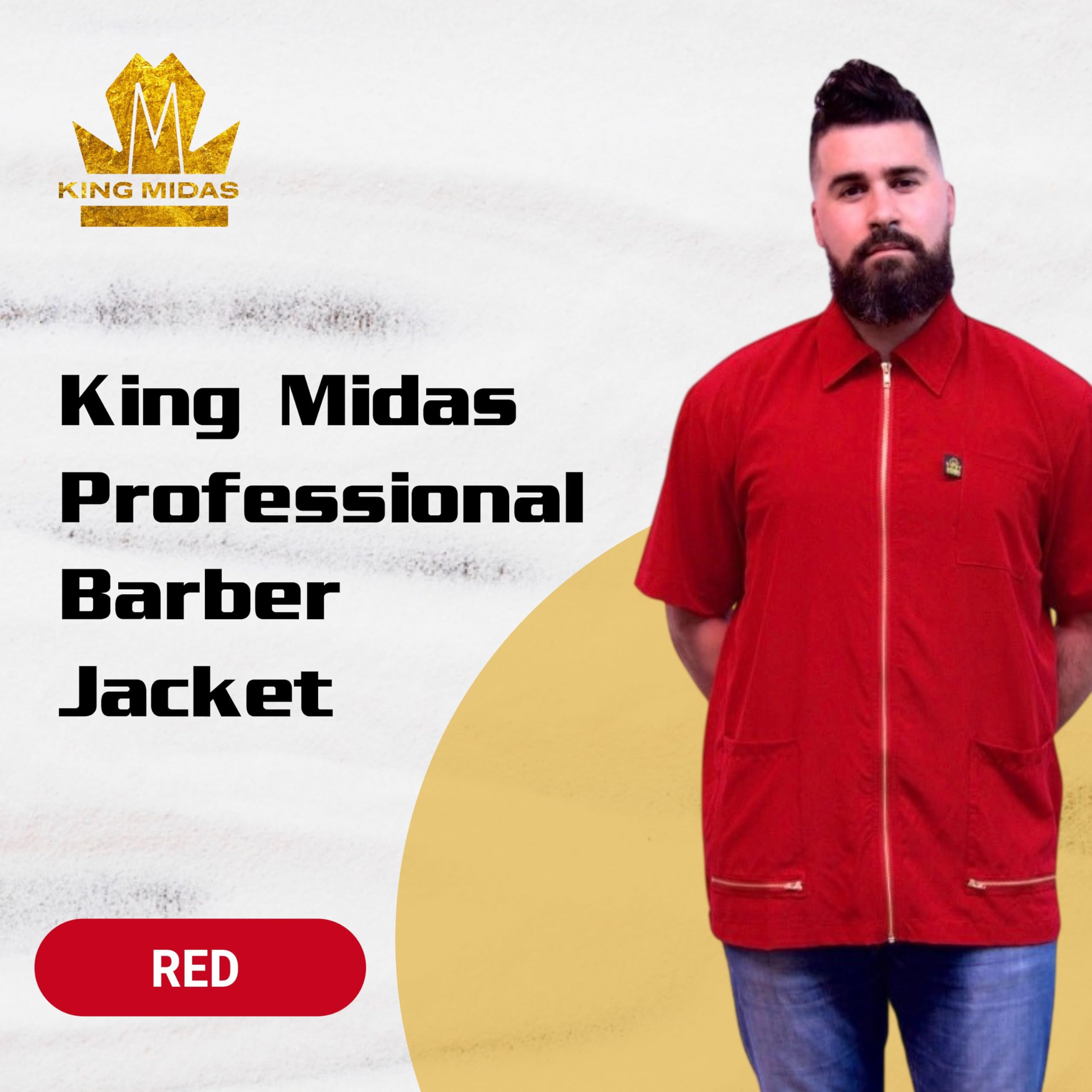 King Midas Empire Professional Hair Barber Jacket Ultra Lightweight Short Sleeves Salon Smocks Red for Stylish Barbers - View 3 of 8
