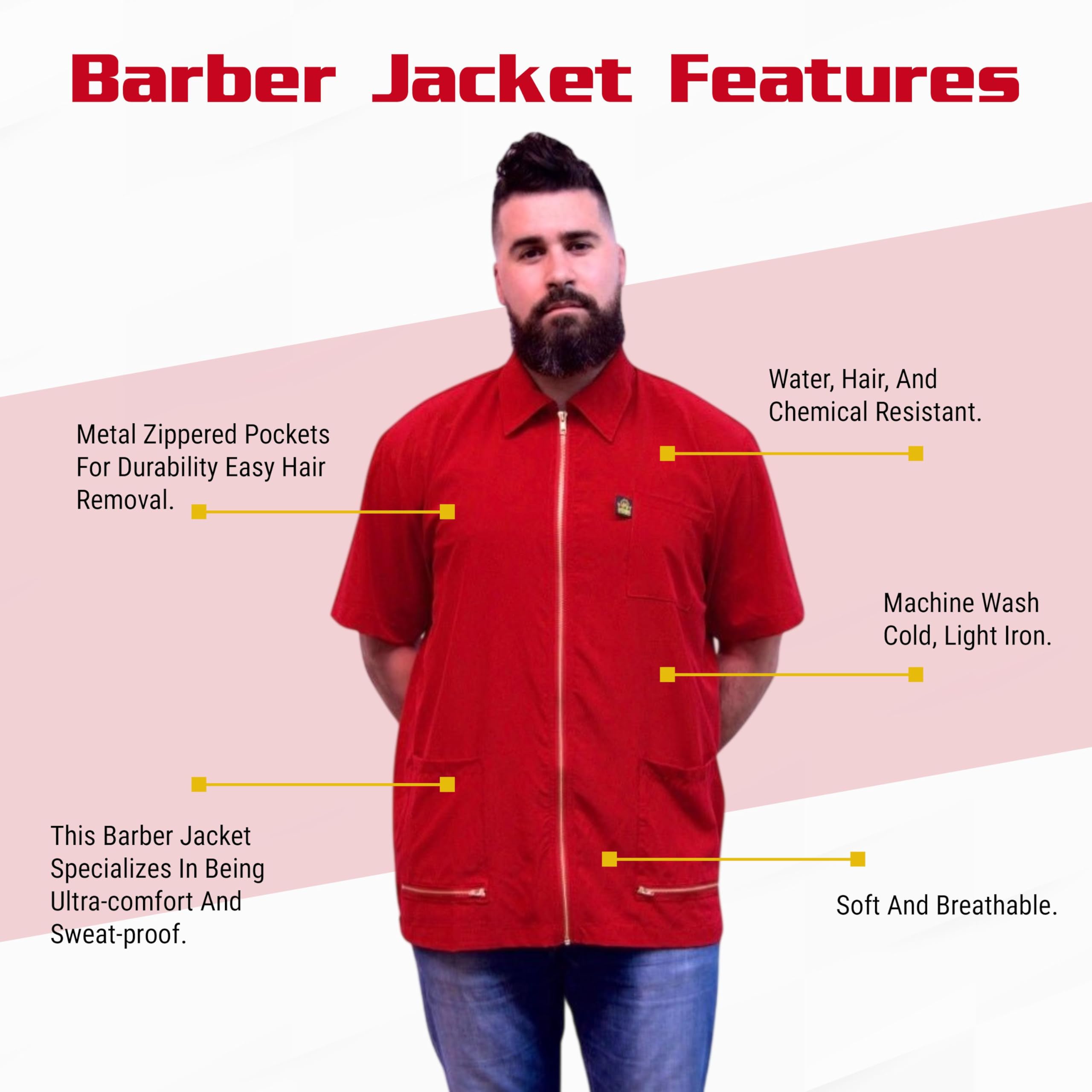 King Midas Empire Professional Hair Barber Jacket Ultra Lightweight Short Sleeves Salon Smocks Red for Stylish Barbers - View 5 of 8