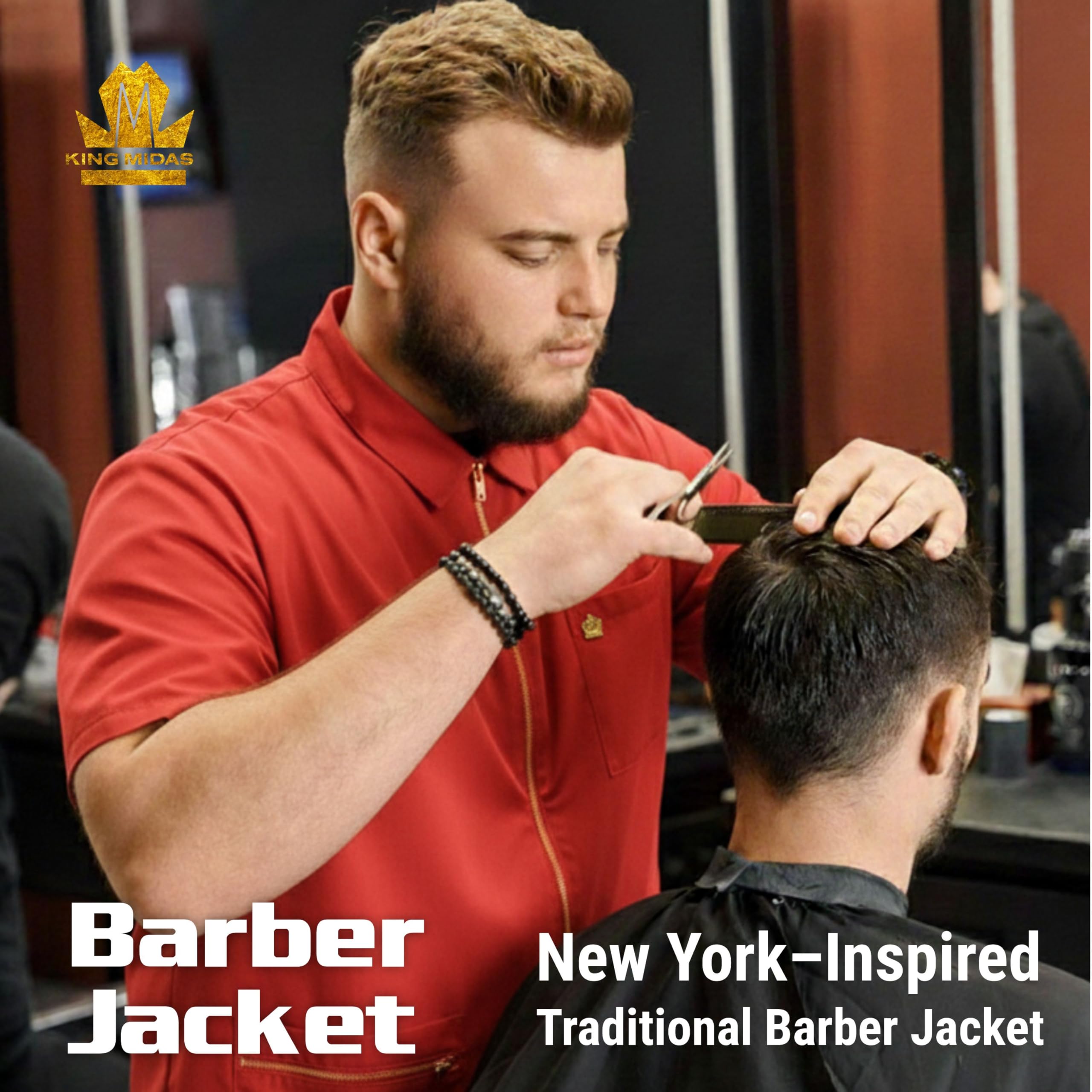 King Midas Empire Professional Hair Barber Jacket Ultra Lightweight Short Sleeves Salon Smocks Red for Stylish Barbers - View 6 of 8