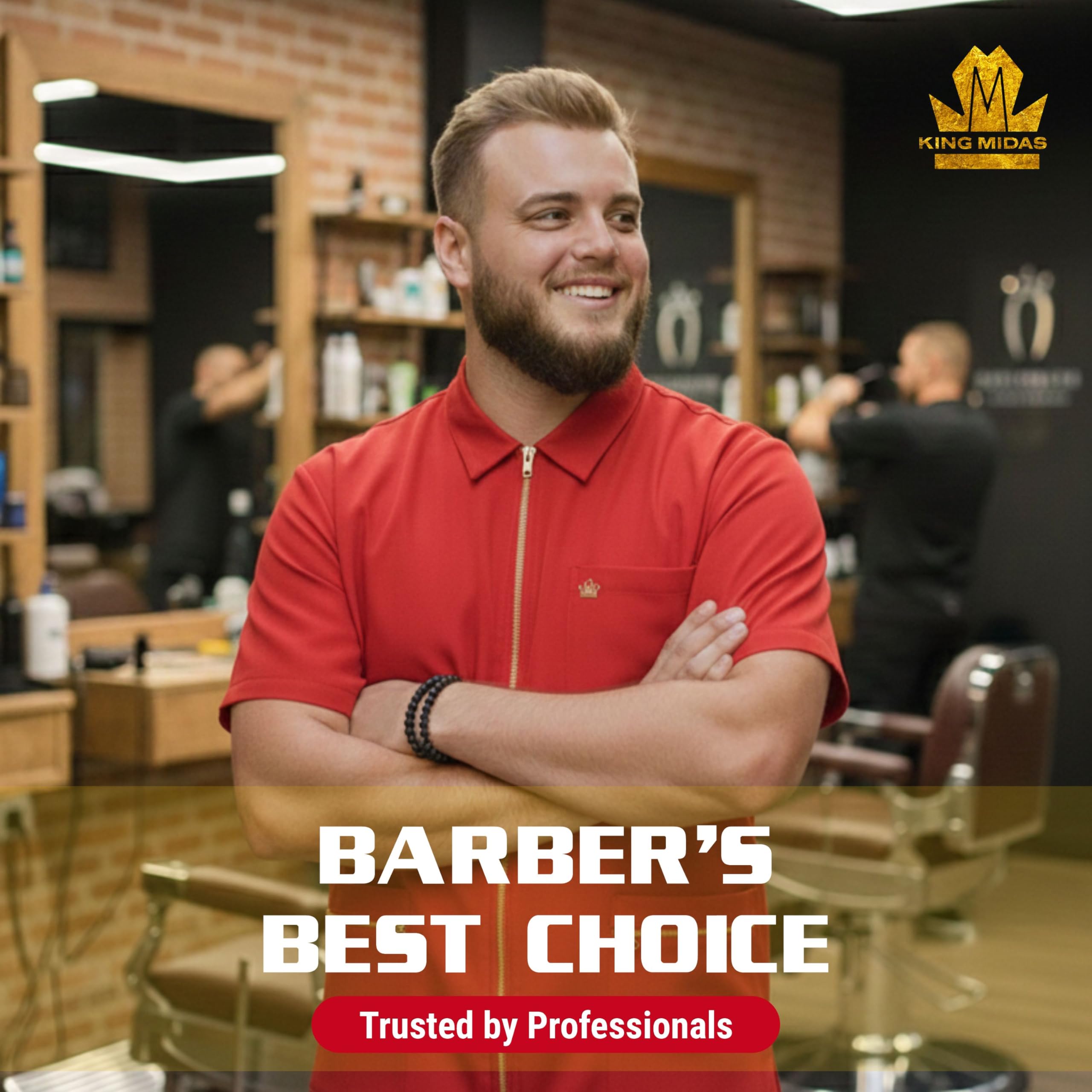 King Midas Empire Professional Hair Barber Jacket Ultra Lightweight Short Sleeves Salon Smocks Red for Stylish Barbers - View 7 of 8