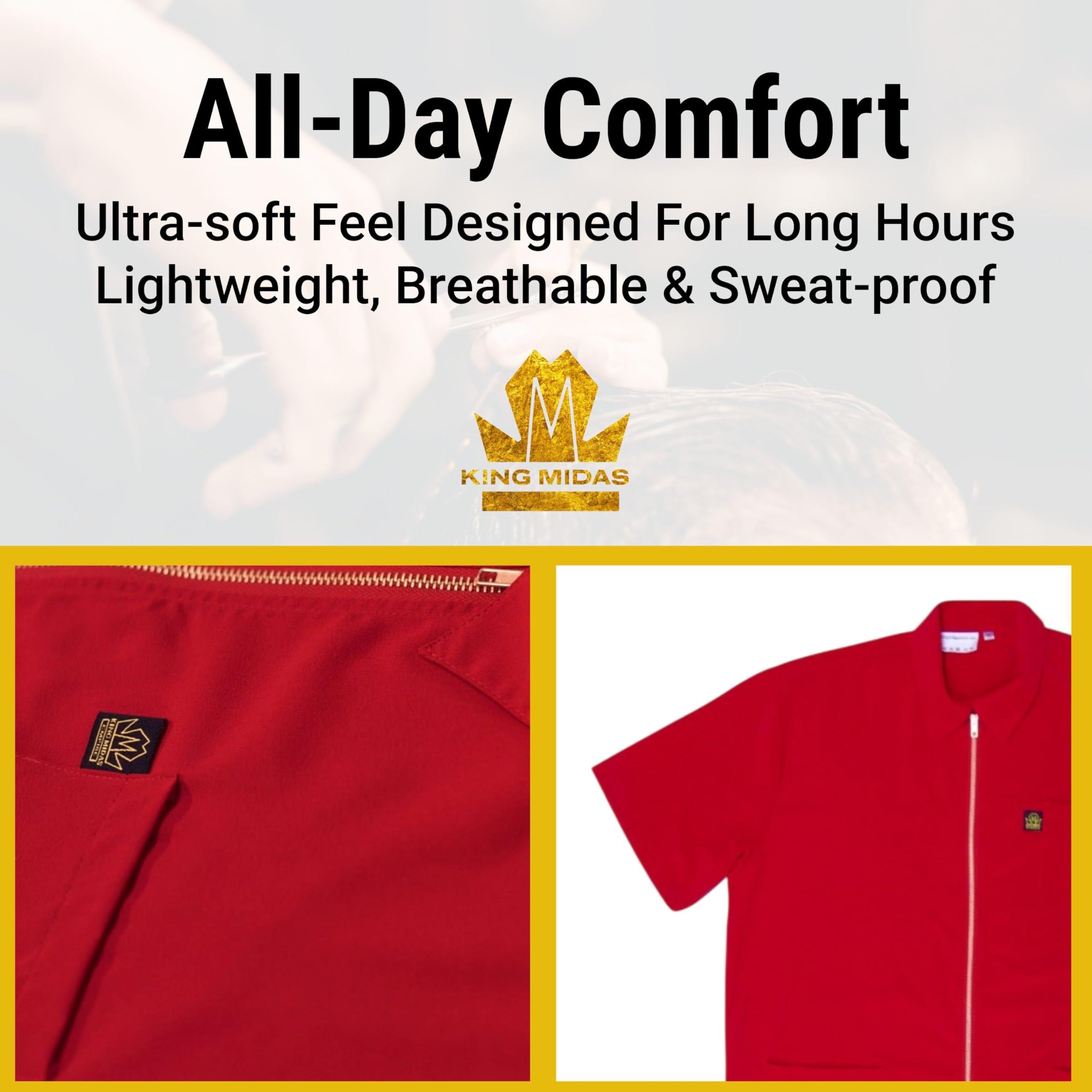 King Midas Empire Professional Hair Barber Jacket Ultra Lightweight Short Sleeves Salon Smocks Red for Stylish Barbers - View 8 of 8