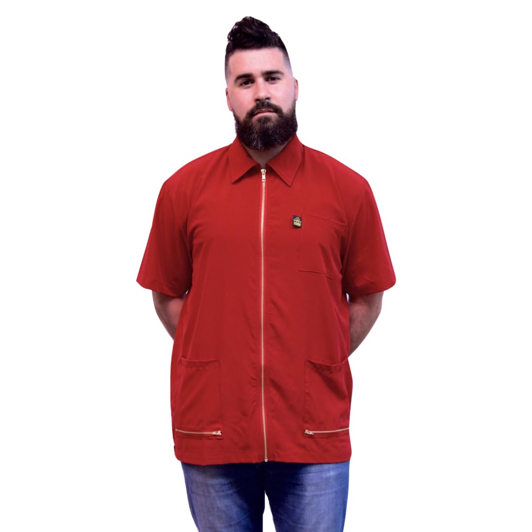 King Midas Empire Professional Hair Barber Jacket Ultra Lightweight Short Sleeves Salon Smocks Red for Stylish Barbers