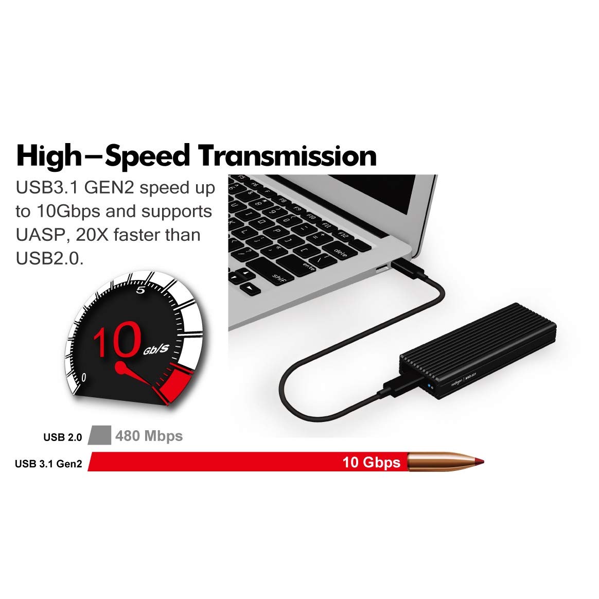 Archgon External SSD Enclosure USB 3.1 Gen 2 NVMe with USB-C and USB-A Cables for M.2 PCIe Solid State Drives Model MSD-221 Black - View 5 of 6
