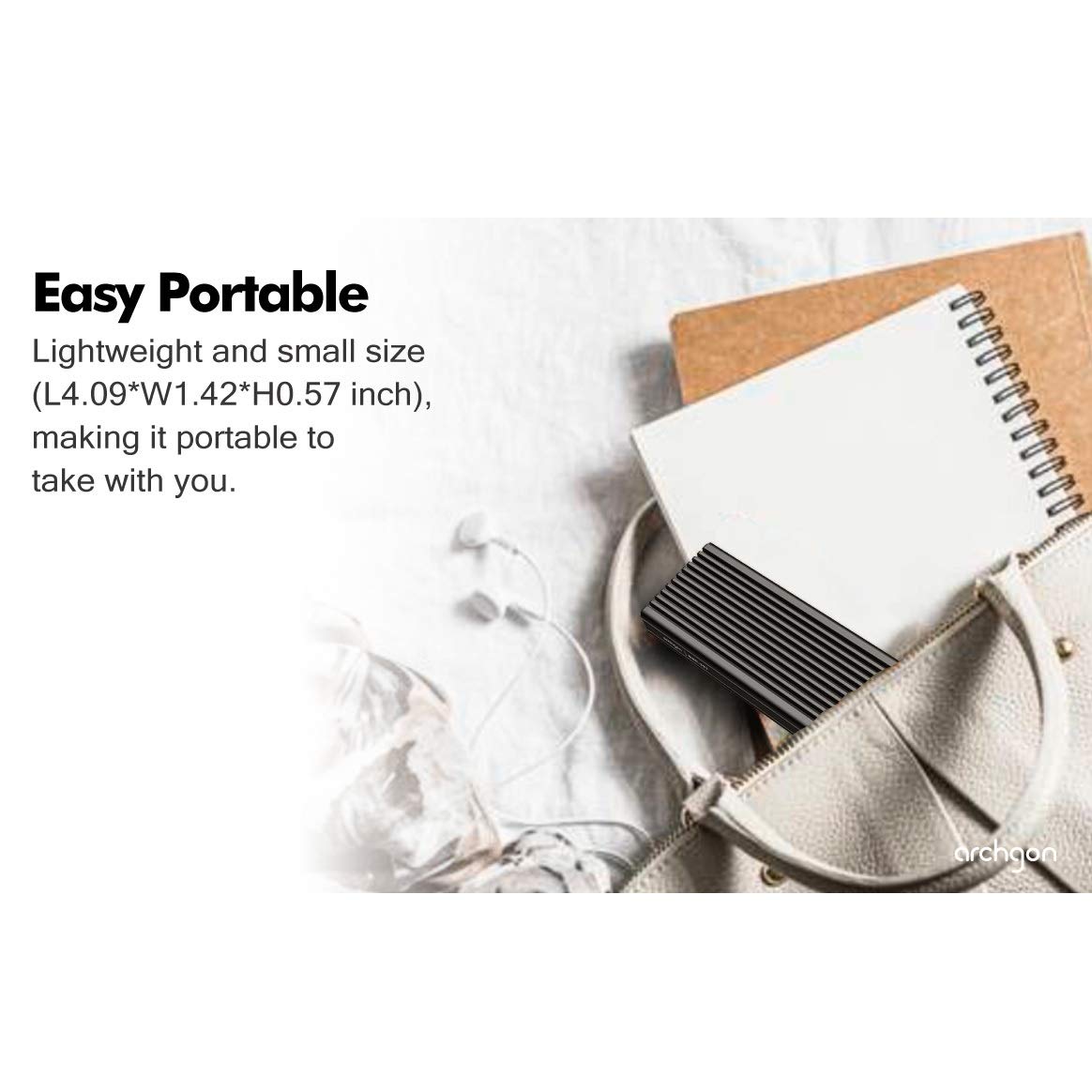 Archgon External SSD Enclosure USB 3.1 Gen 2 NVMe with USB-C and USB-A Cables for M.2 PCIe Solid State Drives Model MSD-221 Black - View 6 of 6