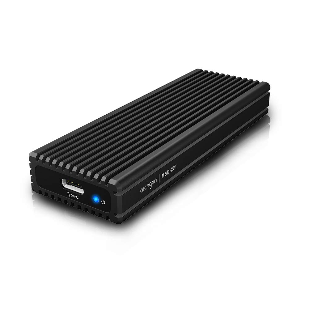 Archgon External SSD Enclosure USB 3.1 Gen 2 NVMe with USB-C and USB-A Cables for M.2 PCIe Solid State Drives Model MSD-221 Black