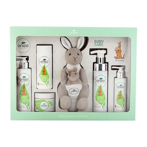 ONEA ONEA Organic Baby Gift Pack: 6-Piece Set with Powder, Oil, Bath Wash & Plush - Perfect Baby Shower Gifts for New Moms