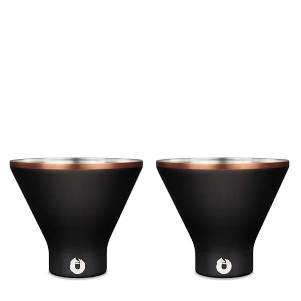 Snowfox SNOWFOX Premium Vacuum Insulated Martini Glass Set - Keep Cocktails Icy Cold, Elegant Stemless Barware in Black/Gold