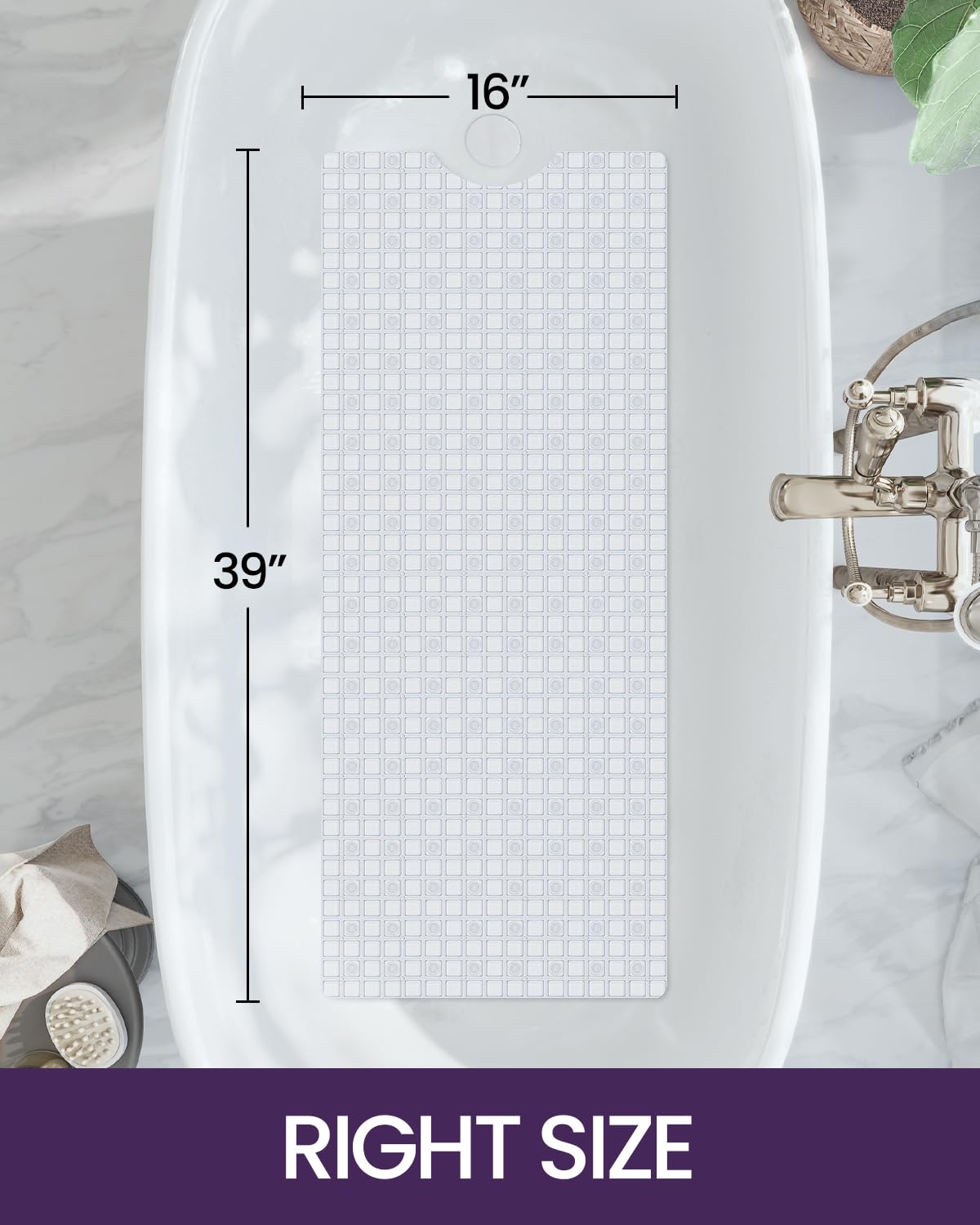 DEXI DEXI Non-Slip Bathtub Mat 39x16 - Extra Long, Suction Cups, Drain Holes, Machine Washable for Safe Showering - View 2 of 9
