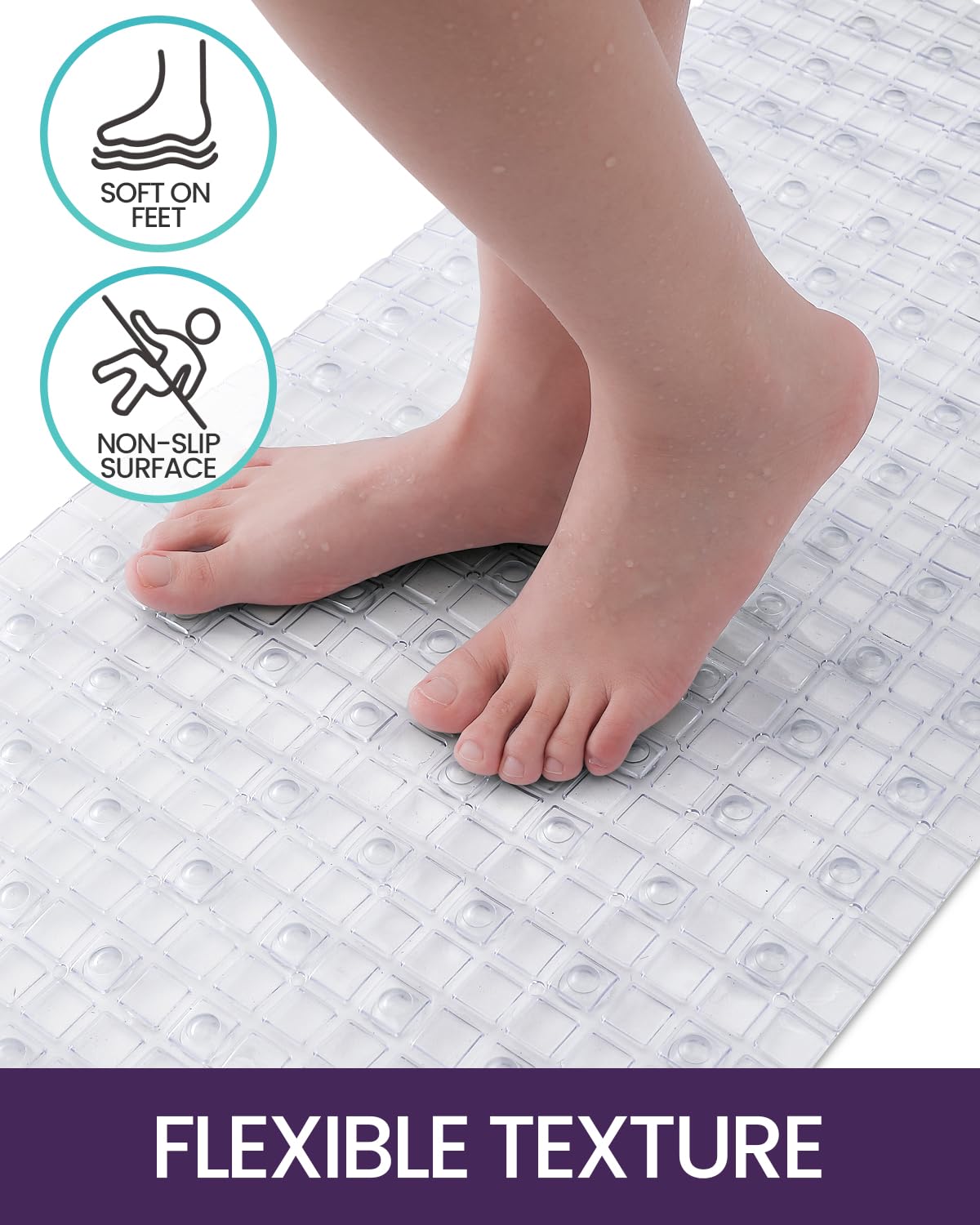 DEXI DEXI Non-Slip Bathtub Mat 39x16 - Extra Long, Suction Cups, Drain Holes, Machine Washable for Safe Showering - View 3 of 9