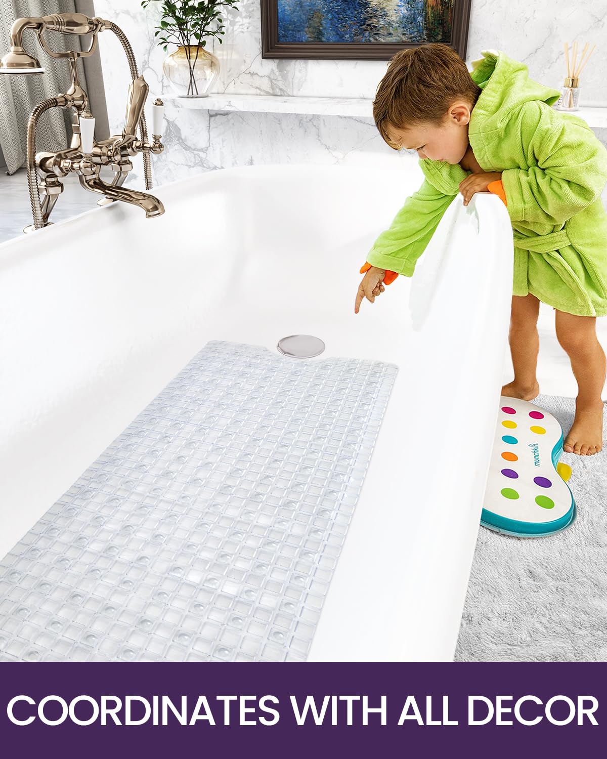 DEXI DEXI Non-Slip Bathtub Mat 39x16 - Extra Long, Suction Cups, Drain Holes, Machine Washable for Safe Showering - View 8 of 9