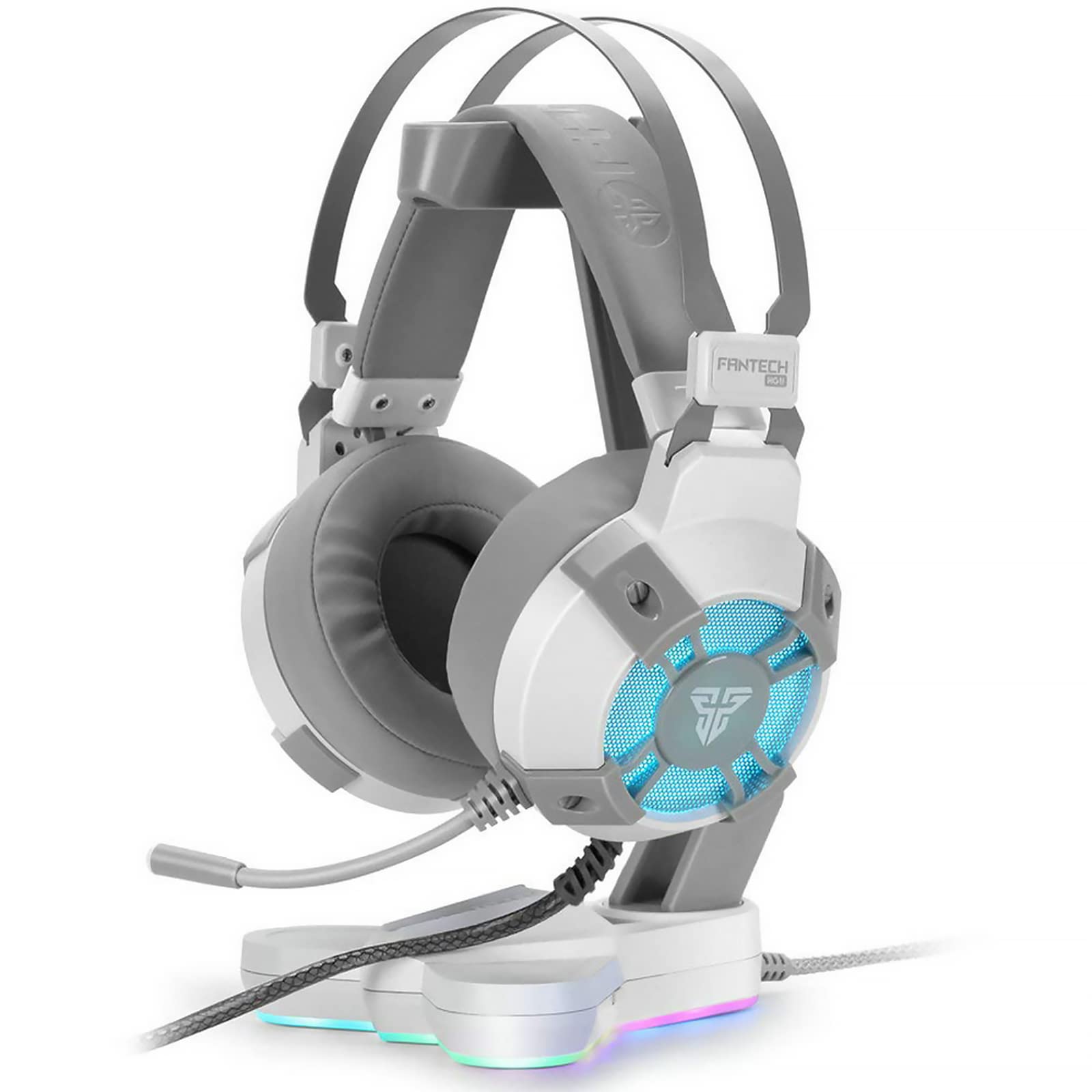 FANTECH USB RGB Gaming Headset and Stand Combo 71 Surround Sound Wired Headphones with Mic and Hanger for PC White - View 2 of 9