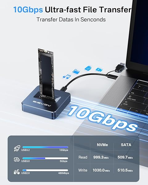 FREEGENE ACASIS NVME to USB Docking Station: Fast 10Gbps M.2 Adapter with Aluminium Alloy for NVMe & SATA SSDs - View 4 of 10