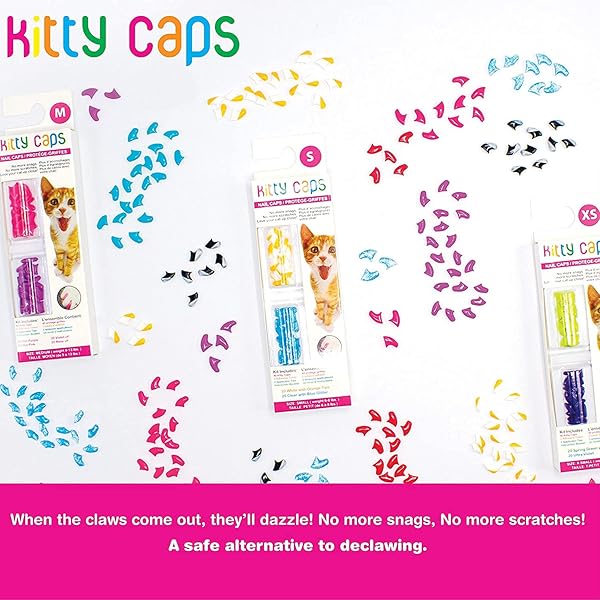 Kitty Caps Kitty Caps Nail Caps for Cats Hot Purple and Hot Pink 40 Count Large 3 Pack Safe Stylish Humane Alternative to Declawing - View 5 of 7