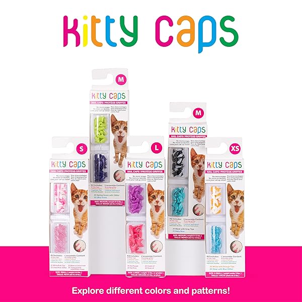 Kitty Caps Kitty Caps Nail Caps for Cats Hot Purple and Hot Pink 40 Count Large 3 Pack Safe Stylish Humane Alternative to Declawing - View 6 of 7