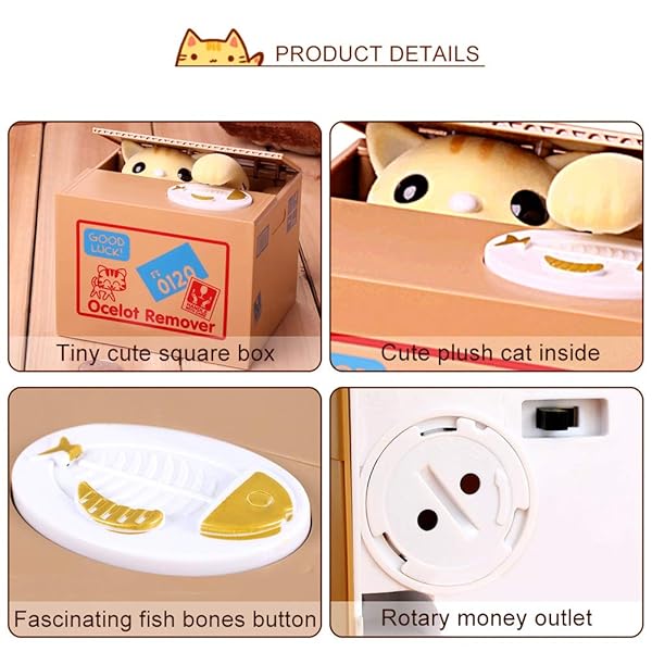 EBTOOLS Cat Stealing Money Bank Cute Kitty Coin Piggy Bank for Kids Creative Gift Auto Money Saving Box - View 3 of 9