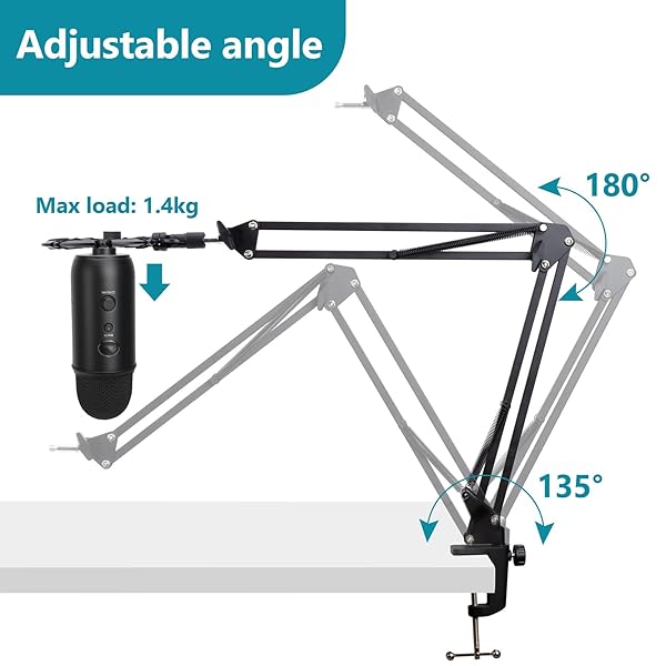 YOUSHARES Blue Yeti Microphone Stand with Foam Cover Suspension Boom Scissor Arm and Pop Filter by YOUSHARES for Optimal Sound Quality - View 4 of 8