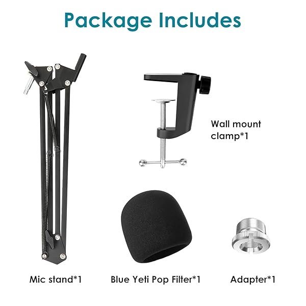 YOUSHARES Blue Yeti Microphone Stand with Foam Cover Suspension Boom Scissor Arm and Pop Filter by YOUSHARES for Optimal Sound Quality - View 6 of 8