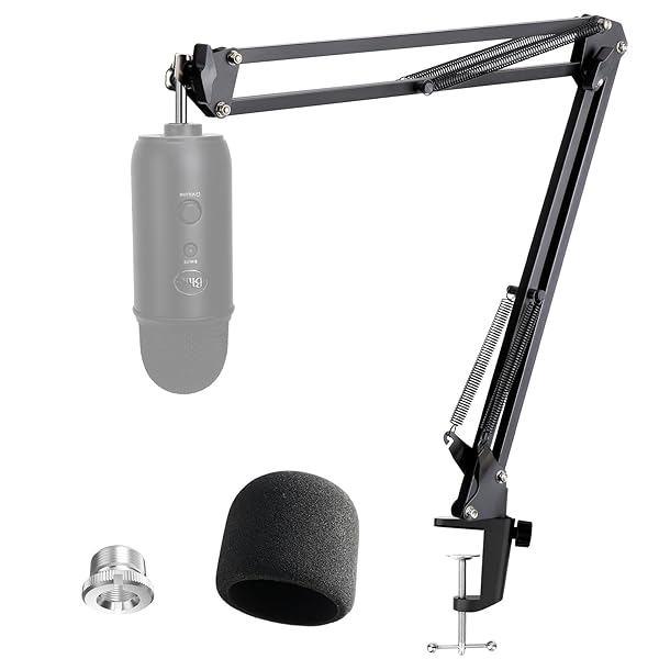 Blue Yeti Microphone Stand with Foam Cover Suspension Boom Scissor Arm and Pop Filter by YOUSHARES for Optimal Sound Quality