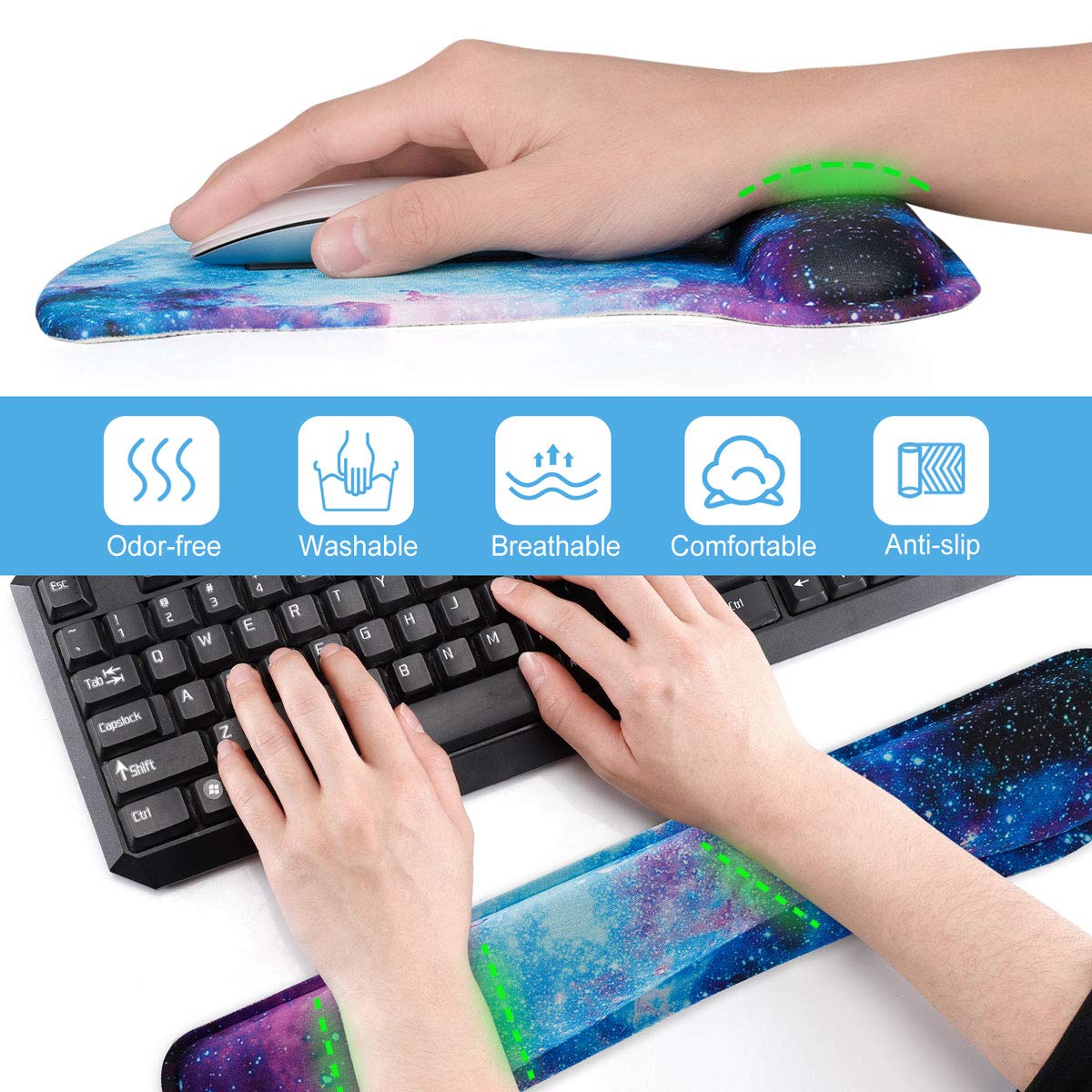 ToLuLu ToLuLu Ergonomic Keyboard Wrist Rest and Cute Gel Mouse Pad Set for Pain Relief and Comfort in Nebula Galaxy Design - View 4 of 7