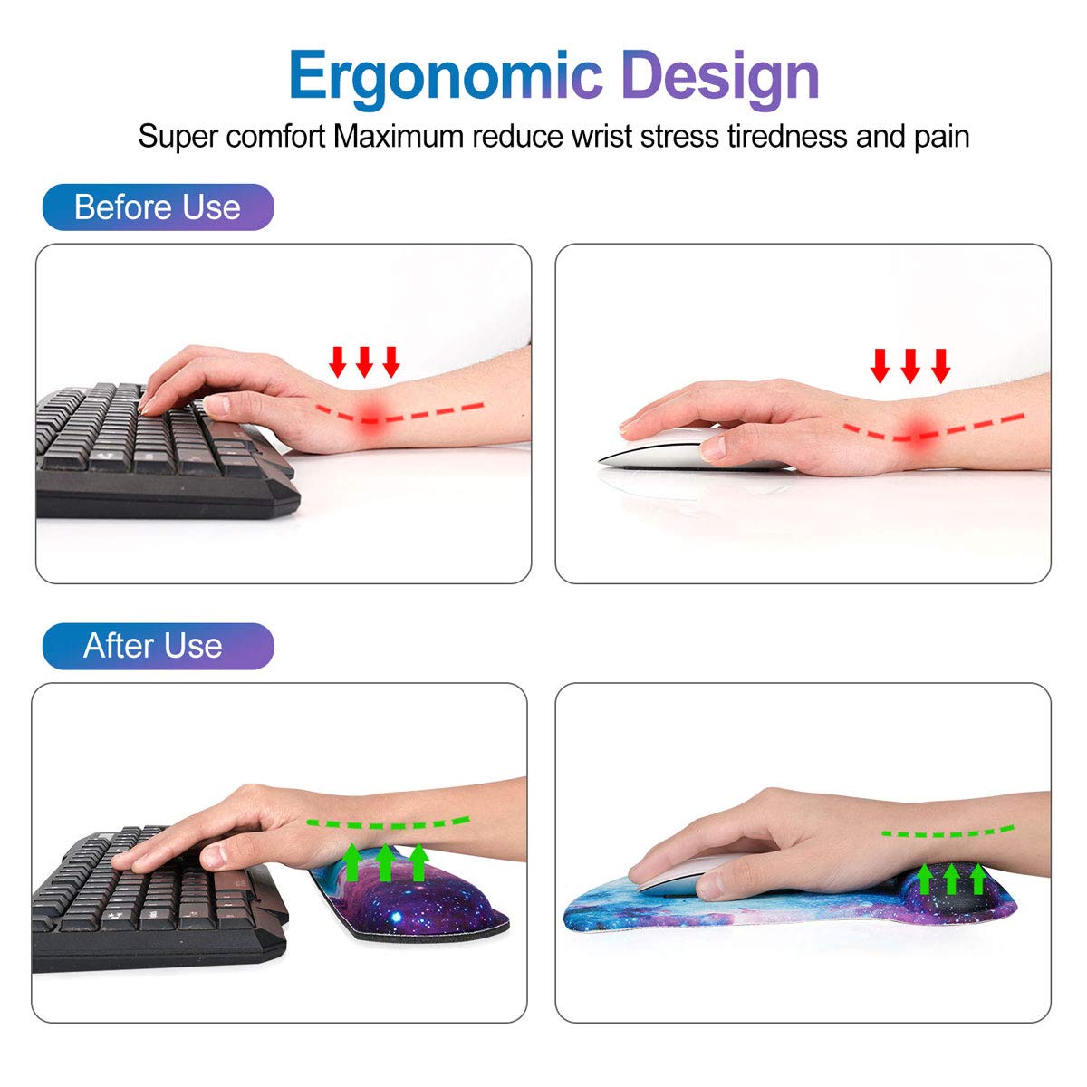 ToLuLu ToLuLu Ergonomic Keyboard Wrist Rest and Cute Gel Mouse Pad Set for Pain Relief and Comfort in Nebula Galaxy Design - View 5 of 7