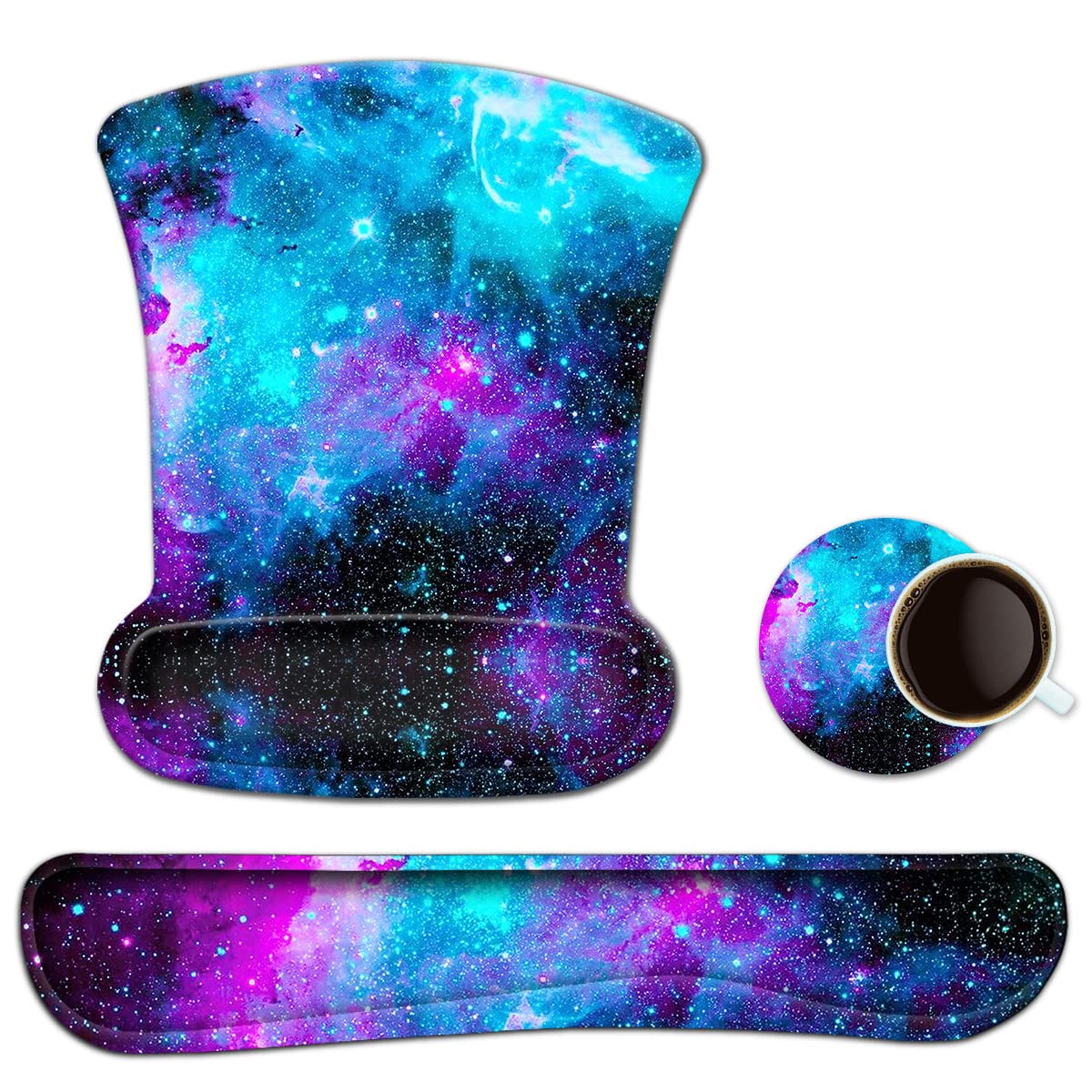ToLuLu ToLuLu Ergonomic Keyboard Wrist Rest and Cute Gel Mouse Pad Set for Pain Relief and Comfort in Nebula Galaxy Design