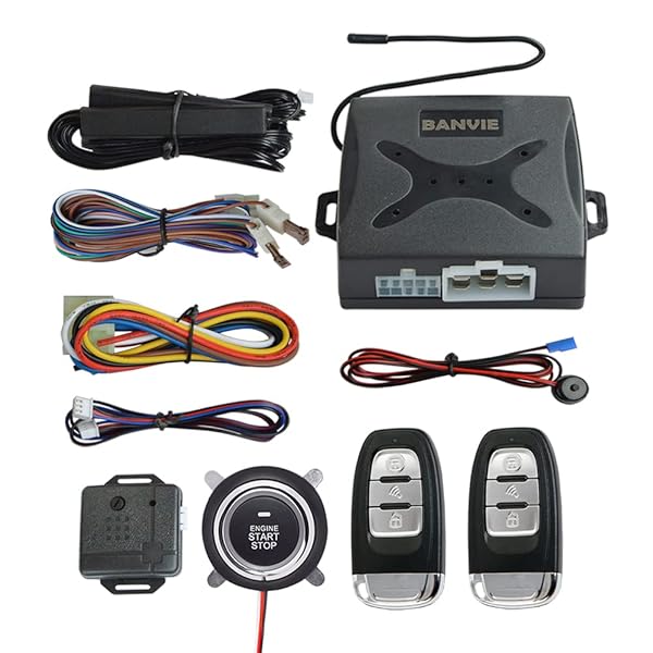 BANVIE BANVIE Passive Keyless Entry Car Alarm System Remote Engine Starter Push to Start Ignition Button Compatible with Original Siren