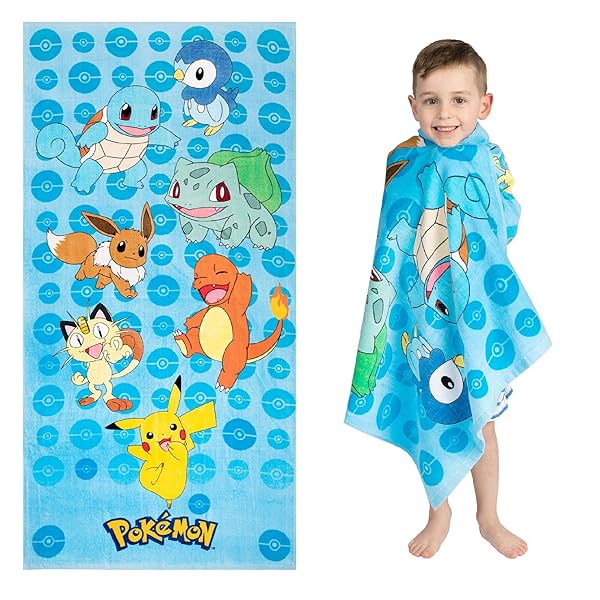 Franco Franco Kids Pokemon Beach Towel - Super Soft Cotton, 58x28 Inches for Ultimate Comfort