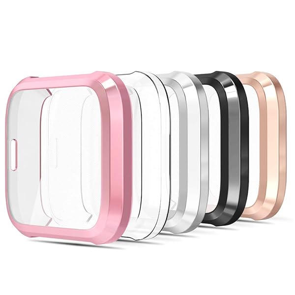 Simpeak Simpeak Screen Protector Bumper Case for Fitbit Versa Lite Smartwatch Pack of 5 in Rose Pink Clear Silver Black Rose Gold