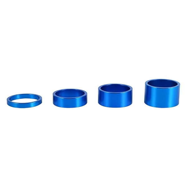 Aluminum Alloy Headset Spacer Set for MTB and Road Bikes 4 Pieces 5mm 10mm 15mm 20mm Blue