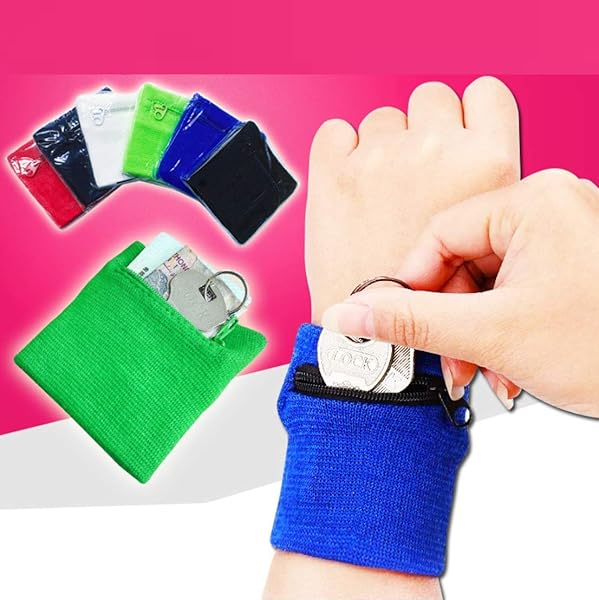 Chris.W Chris.W 3 Pairs Sports Wristband Zipper Sweatband Wrist Wallet Key Pocket for Running Cycling Jogging Black Blue White One Size Fits Most - View 5 of 6