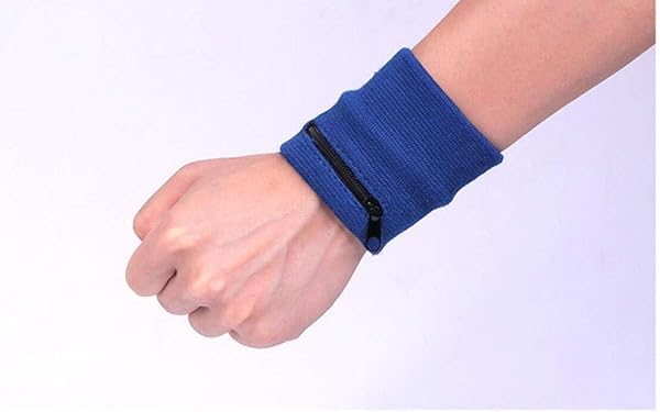 Chris.W Chris.W 3 Pairs Sports Wristband Zipper Sweatband Wrist Wallet Key Pocket for Running Cycling Jogging Black Blue White One Size Fits Most - View 6 of 6