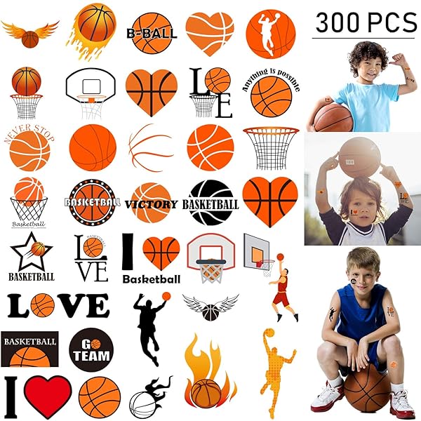 Oringaga Oringaga 300 Basketball Temporary Tattoos for Kids Sports Birthday Party Supplies Goodie Bag Stuffers Motivational Stickers 24 Sheets