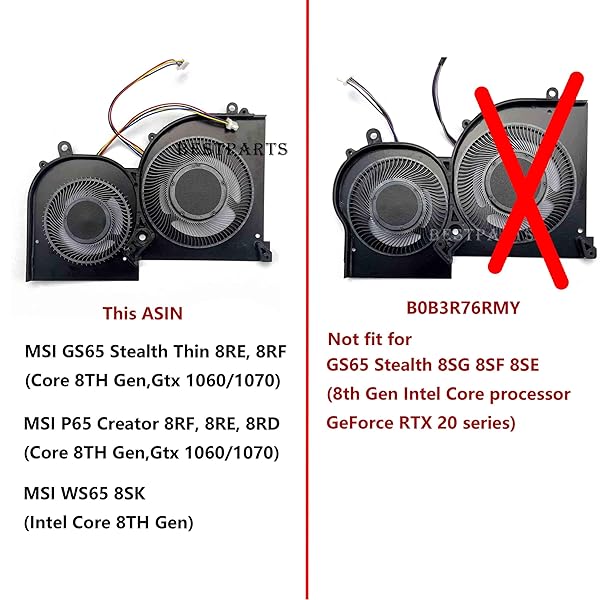 BestPartsCom BestParts CPU & GPU Cooling Fan Replacement for MSI GS65 Stealth Thin Laptop - MS-16Q2 Series - View 3 of 6