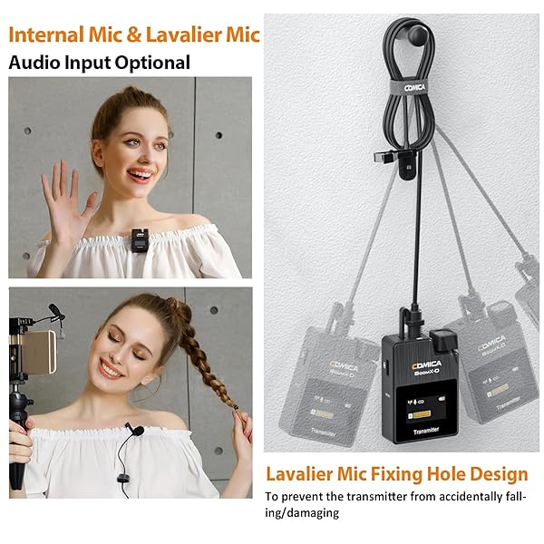 COMICA comica Wireless Lavalier Microphone, BoomX-D2 2.4G Compact Wireless Lapel Microphone System with 2 Transmitter and 1 Receiver,Lav Mic for Smartphone Camera Podcast Interview YouTube Facebook Live - View 2 of 9