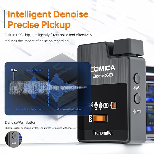 COMICA comica Wireless Lavalier Microphone, BoomX-D2 2.4G Compact Wireless Lapel Microphone System with 2 Transmitter and 1 Receiver,Lav Mic for Smartphone Camera Podcast Interview YouTube Facebook Live - View 6 of 9