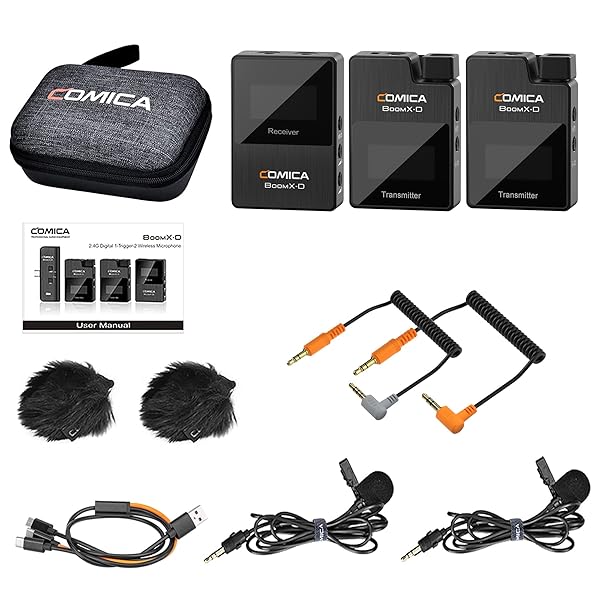 COMICA comica Wireless Lavalier Microphone, BoomX-D2 2.4G Compact Wireless Lapel Microphone System with 2 Transmitter and 1 Receiver,Lav Mic for Smartphone Camera Podcast Interview YouTube Facebook Live - View 8 of 9