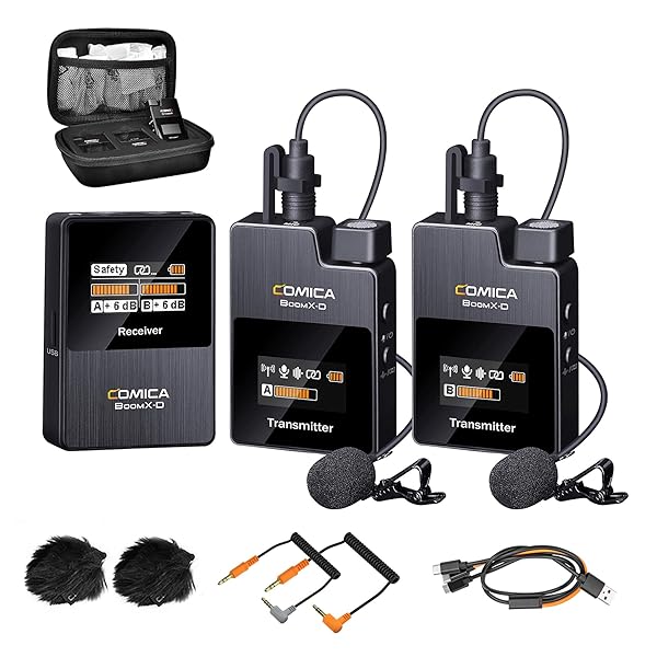 COMICA comica Wireless Lavalier Microphone, BoomX-D2 2.4G Compact Wireless Lapel Microphone System with 2 Transmitter and 1 Receiver,Lav Mic for Smartphone Camera Podcast Interview YouTube Facebook Live