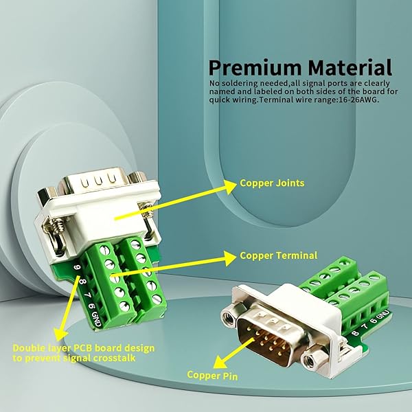 CenryKay DB9 Male Female Solderless Connector - RS232 D-SUB Breakout Board with Case & Long Bolts - View 5 of 9