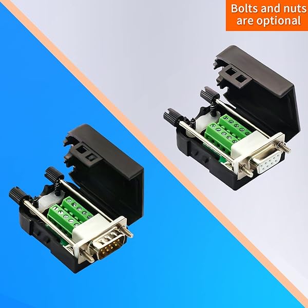 CenryKay DB9 Male Female Solderless Connector - RS232 D-SUB Breakout Board with Case & Long Bolts - View 8 of 9