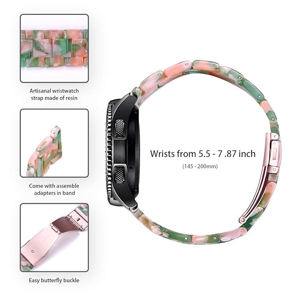 SPINYE SPINYE Colorful Resin Watch Bands for Samsung Galaxy Watch 46mm Huawei Watch GT5 GT4 GT3 GT2 22mm Strap for Women Men Pink Green - View 8 of 9