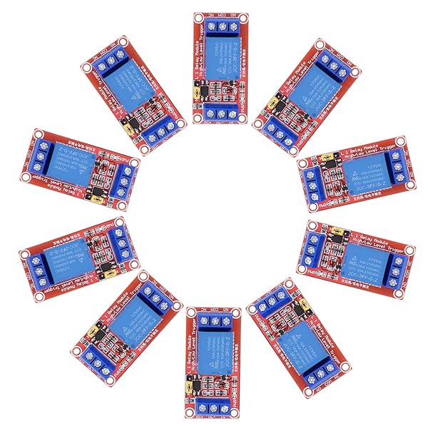 Valefod DC 12V Relay Module 1 Channel Relay Switch Optocoupler Isolation High Low Level Trigger Pack of 10