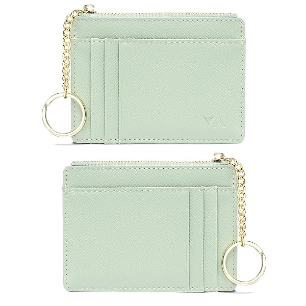 Valentoria Valentoria Slim RFID Blocking Card Holder Small Pocket Wallet Zipper Coin Purse Minimalist Leather Case for Women Men Green