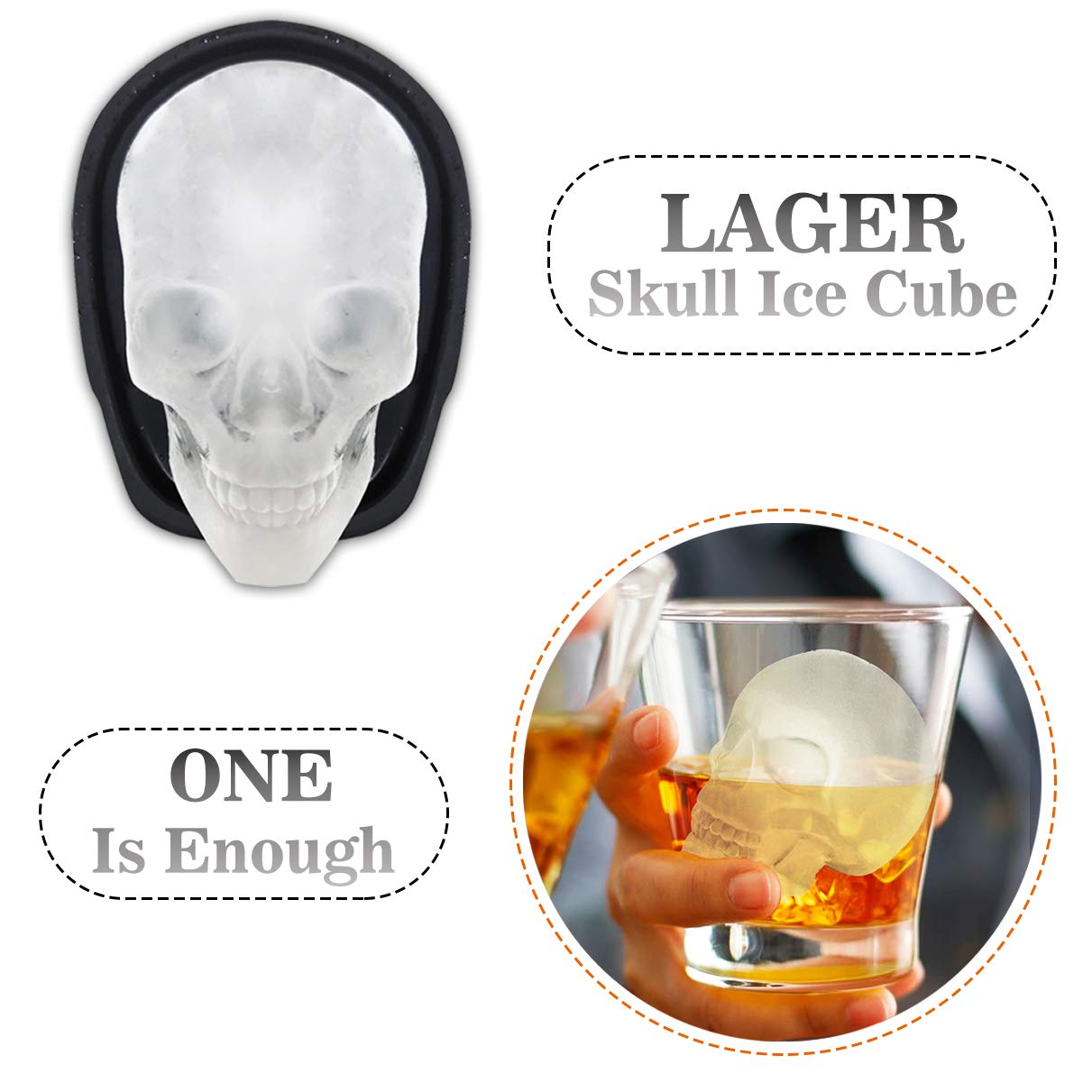 Antenda Extra Large 3D Skull Ice Cube Mold Silicone Trays for Whiskey and Parties Set of 4 with Funnel for Big Mouth Cups - View 4 of 6
