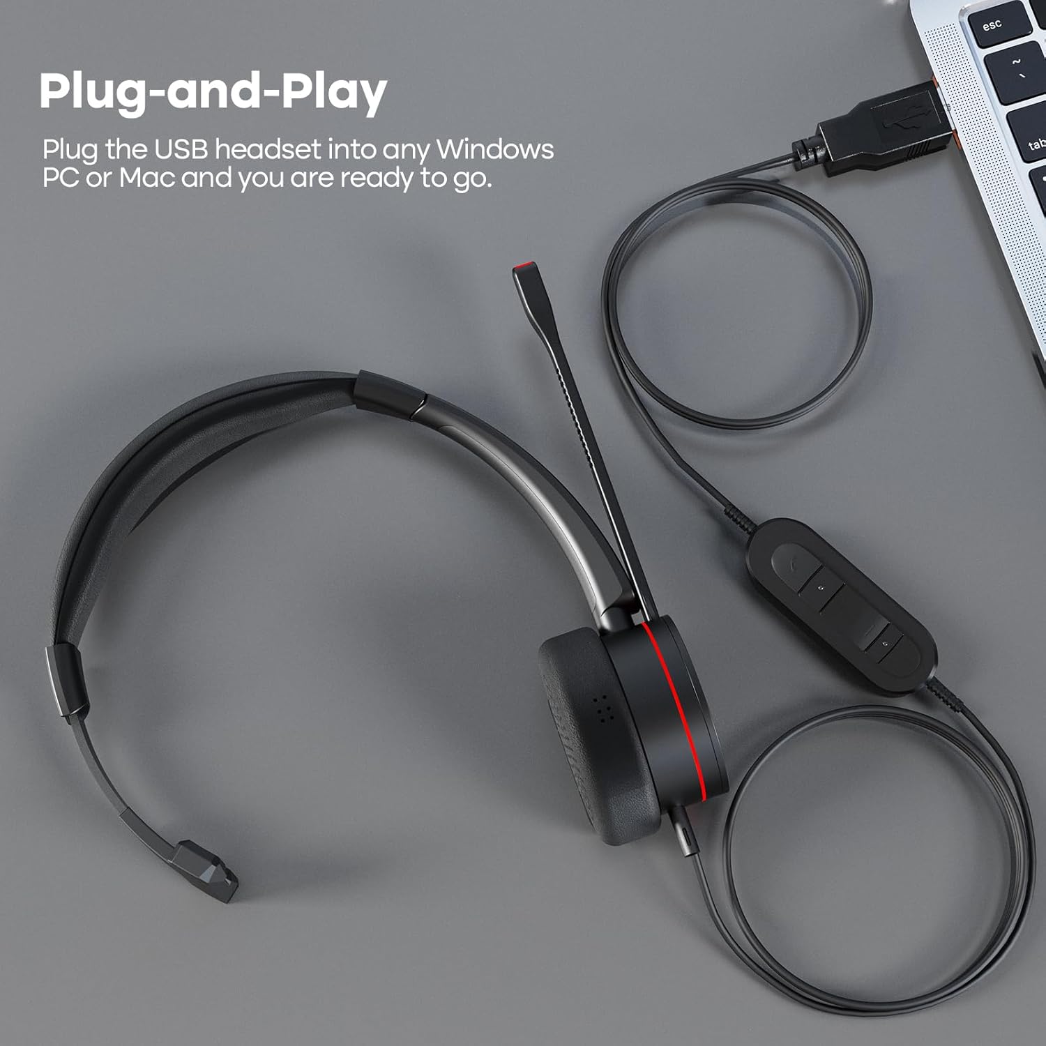 MKJ MKJ USB Headset for Computer Wired PC Headset with Noise Cancelling Microphone Black - View 2 of 6