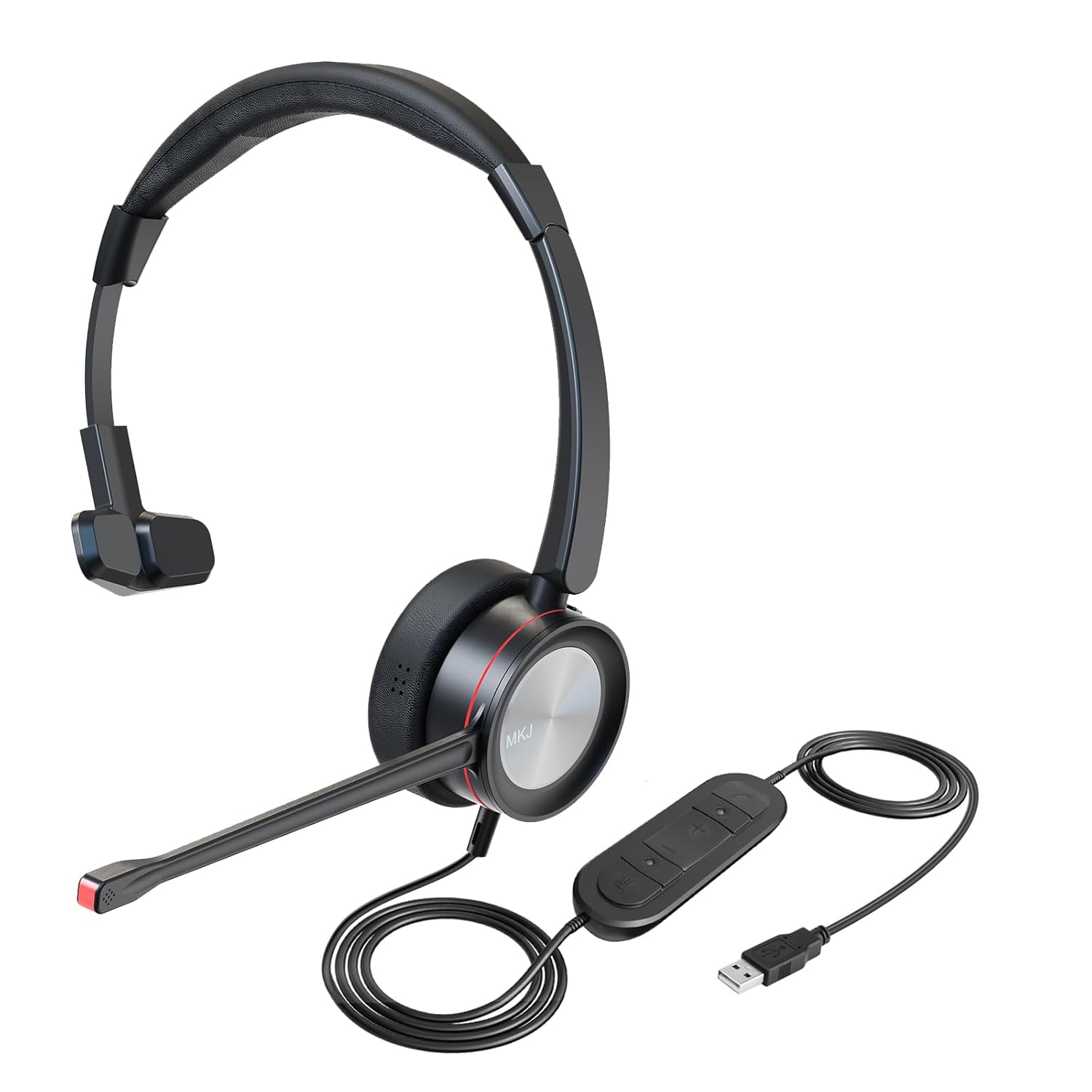 MKJ MKJ USB Headset for Computer Wired PC Headset with Noise Cancelling Microphone Black