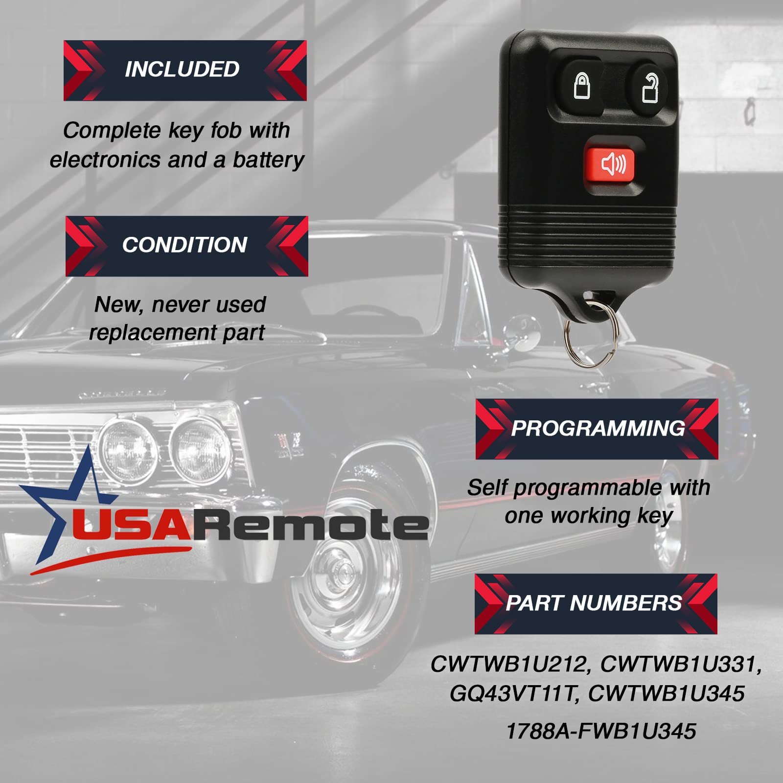 USARemote USARemote Key Fob Keyless Entry for Ford F150 F250 F350 Escape Expedition Explorer with 80 Bit Key Black Plastic Pickup Truck SUV - View 3 of 9