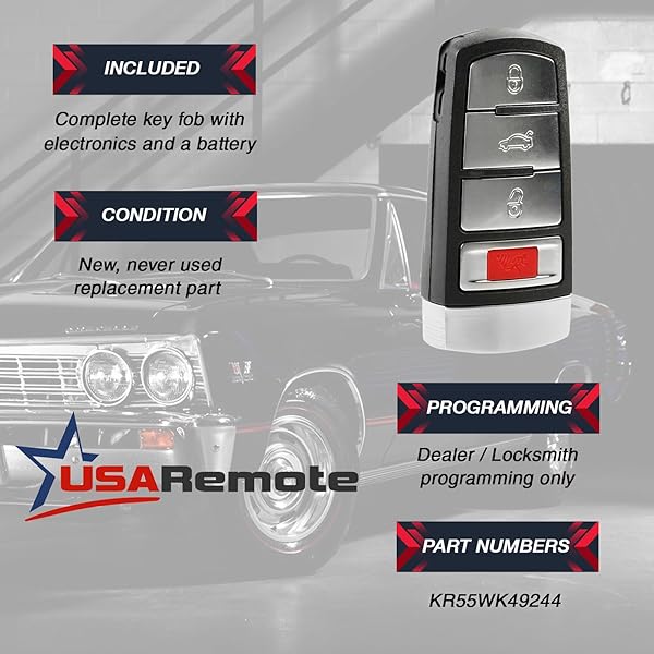 USARemote Smart Key Fob Keyless Entry Remote for 2006-2013 Volkswagen Passat and 2009-2015 CC NBG009066T - View 4 of 7
